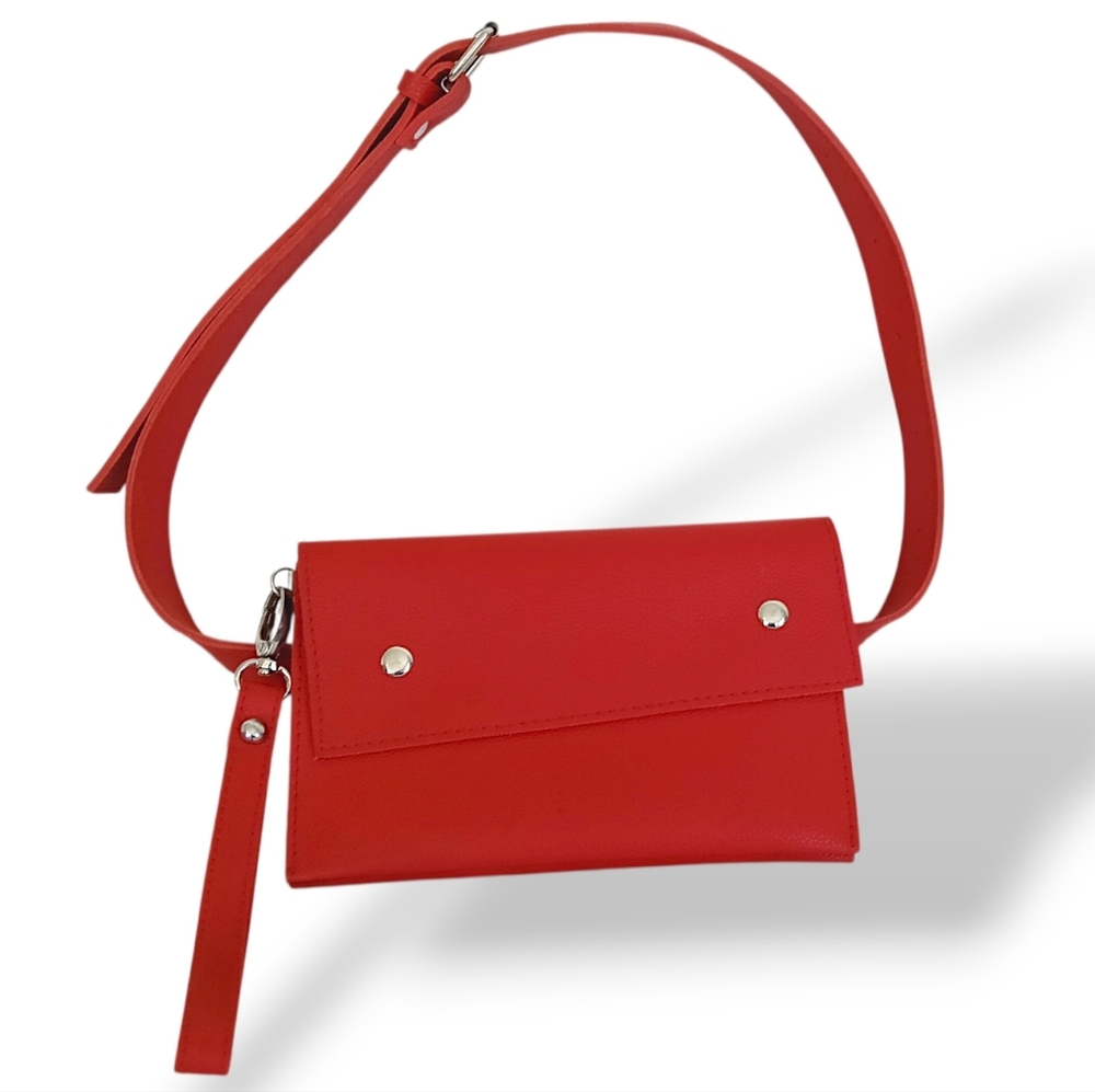 Red Leather Clutch Bag Belt Chic Travel Accessories Charlotte Russe Y2k Chic